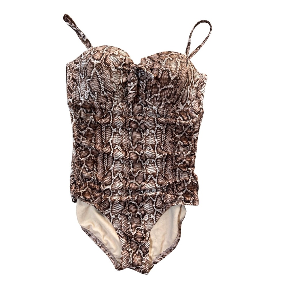 Kona Sol One Piece Swimsuit Women Large Brown Snakeskin Excellent Animal Print - Picture 3 of 6